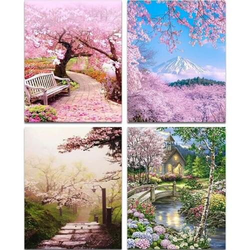 ZOOYA Diamond Embroidery Cherry Tree Flower Seat 5D DIY Diamond Painting Cross Stitch Scenery Mosaic Picture Home Decor BK962