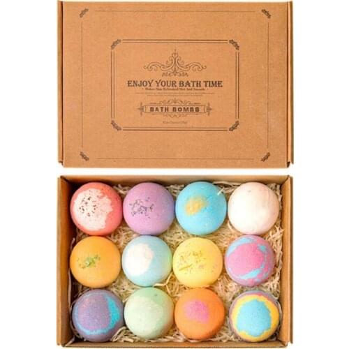 12PCS/Box Natural Skin Care Rainbow Bath Salt Exfoliating Moisturizing Bubble Bath Bombs Ball Essential Oil Bath Salt Balls Set