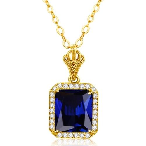 18K Gold Jewelry 100% 925 Sterling Silver Sapphire Pendants Luxury Woman Pendant Necklace Fine Jewelry Square Shape Gemstone