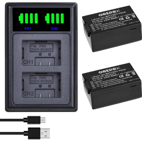 2Pcs DMW-BMB9 DMW-BMB9E DMW BMB9 Battery +LED Dual Charger with type-C port for Panasonic Lumix DMC FZ40K FZ45K FZ47K FZ48K FZ60