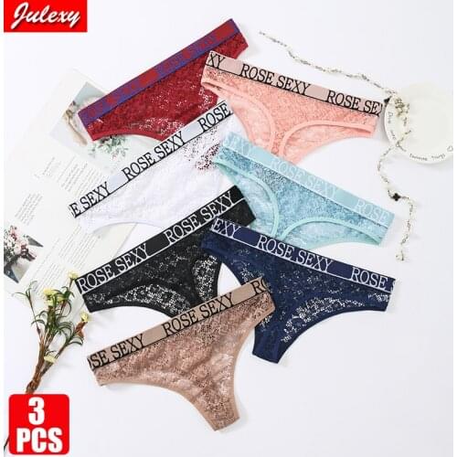 3pcs Julexy Sexy Hollow Out women panties Lace letters thong woman S M L XL XXL plus size panties cotton underwear