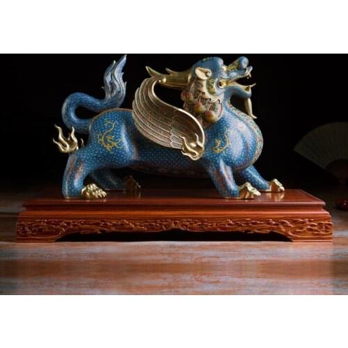 30.3in Chinese Art Deco Bronze cloisonne 24K Gold Foo Dog Dragon Kylin sculpture Decoration Home Furnishings Gift Statue