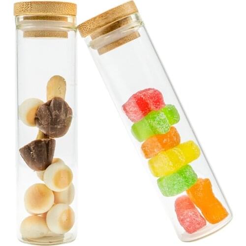 5Pcs 50ml Fine Workmanship of Transparent Glass Bottle have Bamboo Wood Rubber Lid Originality Ornament Artwork Food Storage Pot