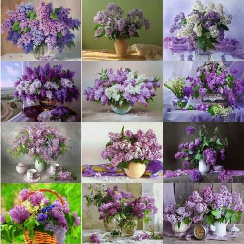 5D Diy Diamond Painting Flowers Lavender Vase Square Diamond Round Diamond Full Diamond Custom Cross Stitc Mosaic Home Decora