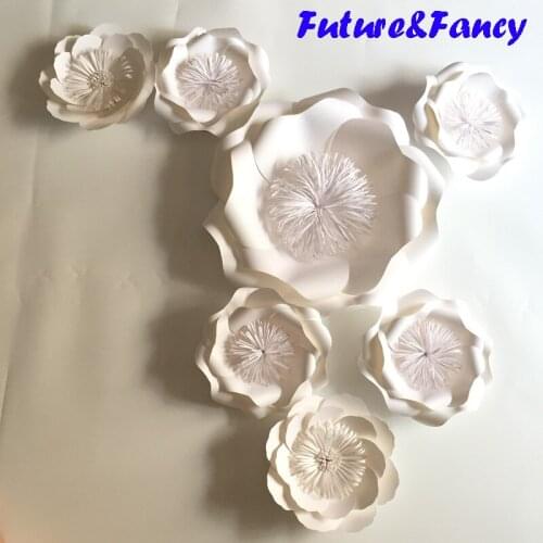 7PCS Set Mix Giant Paper Flowers For Wedding Backdrops Bridal Shower Baby Shower Party Decor Flower Centerpiece Wrist Corsage