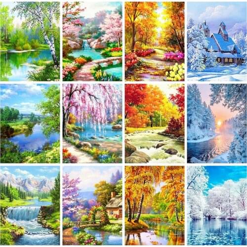 Huacan 5D DIY Diamond Painting Spring Winter Diamond Embroidery Sale Mosaic Landscape Home Decor