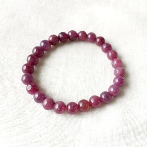 Natural Genuine Purple Red Ruby Stretch Finish Bracelet Round beads 7mm