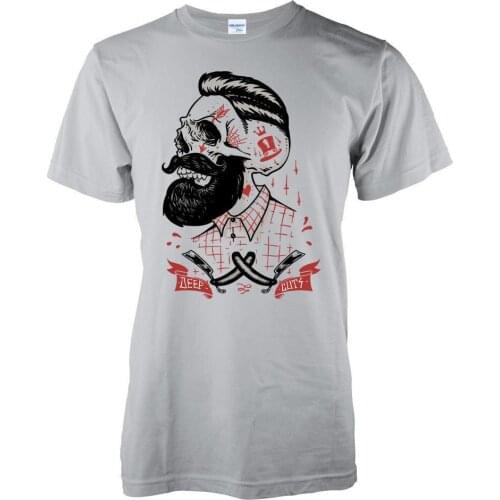 Brand Clothing 2019 Male Top Fitness Brand Clothing Deep Cuts Barber Shop Skull Beard Razor Shave Tattoo T-Shirt S-3XL Tee Shirt
