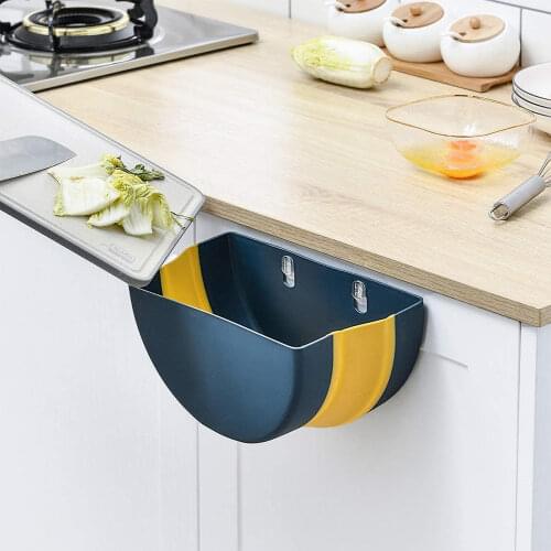Household Wall Mounted Folding Trash Can Folded Hanging Kitchen Food Waste Bin For Wall Cabinet Car Bedroom Bathroom Kitchen