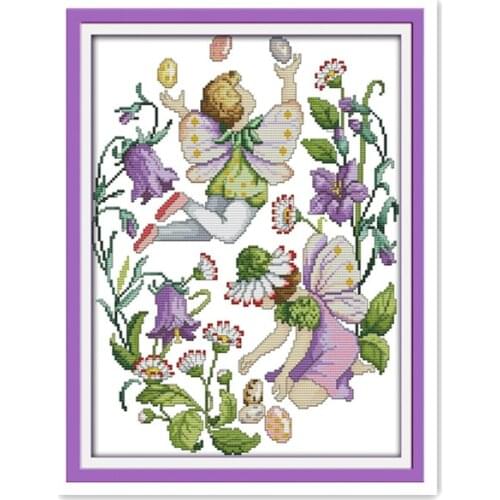 Purple Flower Fairy 11CT 14CT Sewing Furniture Decoration Accessories Handmade Cross-stitch Embroidery Flowers Embroidery