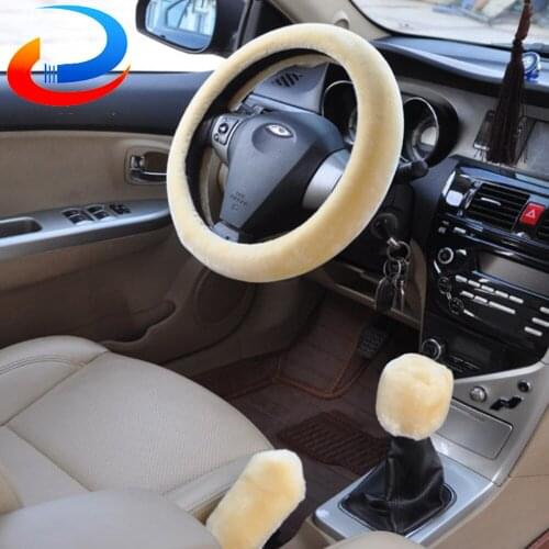 38CM Car Fleece Steering Wheel Cover Short Plush Steering Wheel Gear Handbrake Cover Three-piece Cover For Men Women Winter