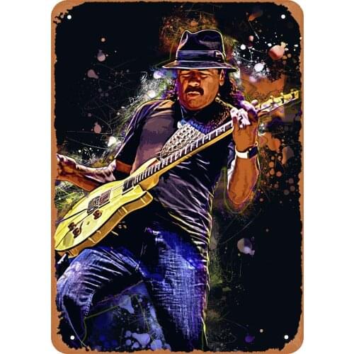 FLmiling Rock Art Carlos Santana Plaque Poster Metal Tin Sign Retro Vintage 8x12 Inch Wall Decor
