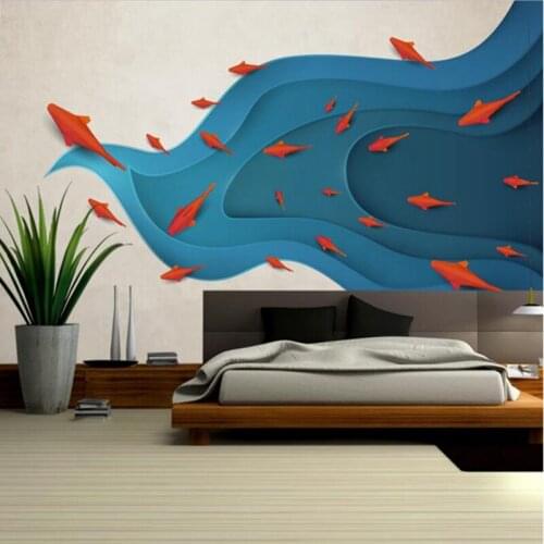 Interior Wallpaper Modern Minimalistic Abstract Fish Kids Wallpaper Murals Wall Art Ideas for Bedroom Sitting Room Decor Kitchen