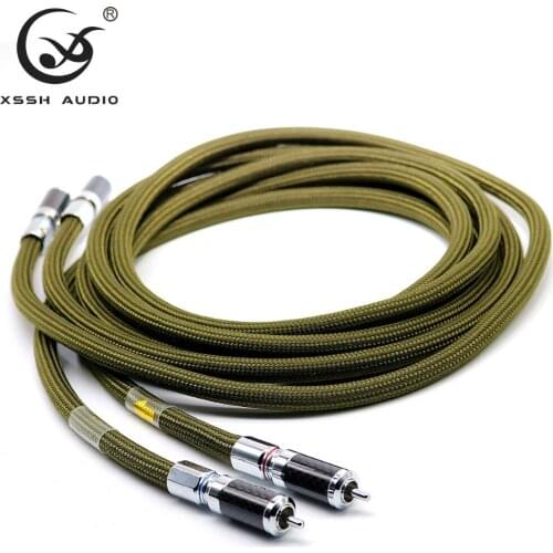 1 pair hifi rca jack cable XSSH audio OFC pure copper plated silver double shield 2 core 2 RCA to2 RCA Audio Cable Line Wire