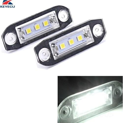 KEYECU 2 Piece 6500K White 3-LED License Plate Light for VOLVO S40 S80 V50 V70 XC60 XC90