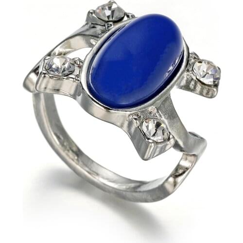 Size 6-10 Vampire Diaries Rings Elena Gilbert Daylight Rings Vintage Crystal Ring With Blue Resin Movies Jewelry Cosplay Costume
