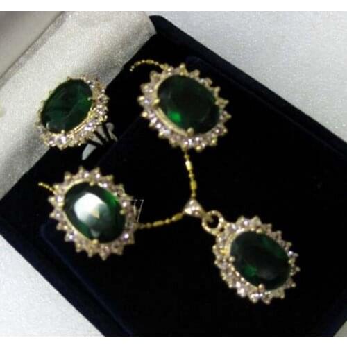 Green Zircon Crystal Earrings Ring Necklace Pendant Set jade Crystal Jewelry
