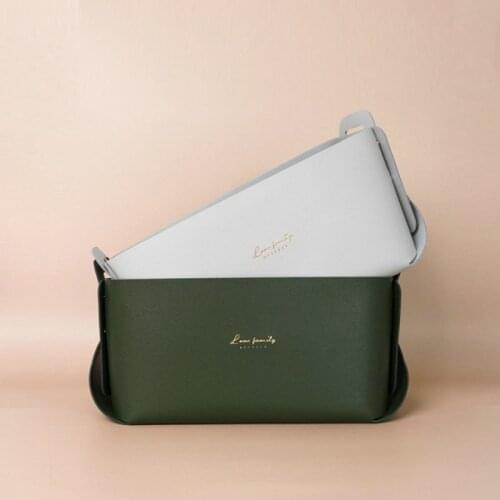 Leather Porch Key Storage Box Folding Desktop Cosmetic Organizer Jewelry Brush Ins Storage Stationery Sundries Storage Basket