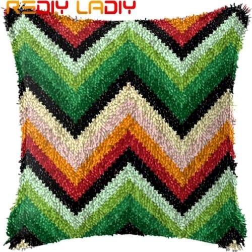 Latch Hook Cushion Geometric Pattern Pillow Case Pre-Printed Color Canvas Acrylic Yarn Latched Pillow Crochet Cushion Cover Arts