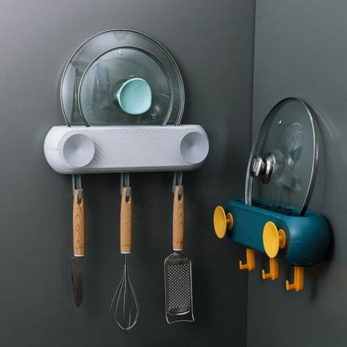 Kitchen Storage Rack Free Punching Wall Hanging Pot Cover Rack With Hook Kitchenware Storage Fork Spoon Rack