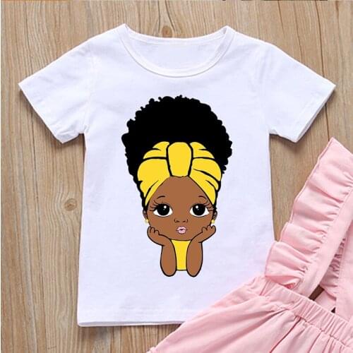 Cute little black girls printed girls t-shirt summer tops paint melanin princess black life problem childrens t shirt wholesale