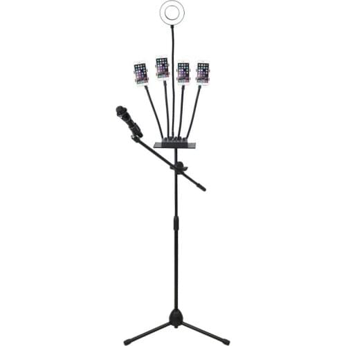 Mobile live broadcasting with microphone landing station outdoor anchor photo tripod four position bracket