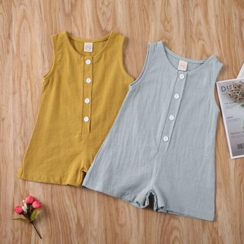 Fashion Newborn Baby Bodysuit Boy Girl Cartoon Cotton Linen Sleeveless Jumpsuit Cotton Playsuit Clothes Set Sunsuit Size 0-18M