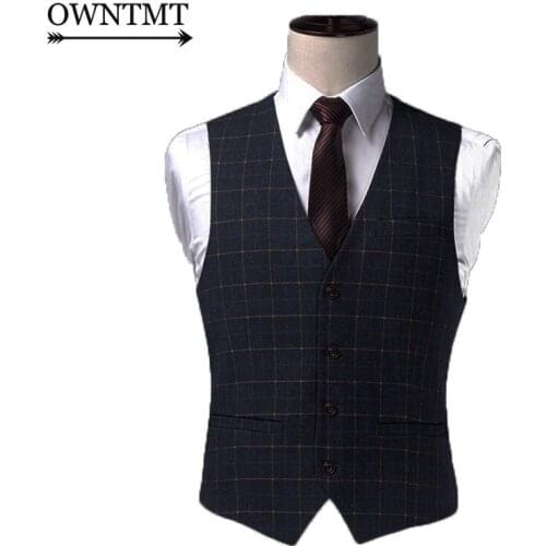 Male plaid slim Fit dress vests Mens casual sleeveless formal business jacket suit vest Wedding waistcoat Homme Plus size 2020