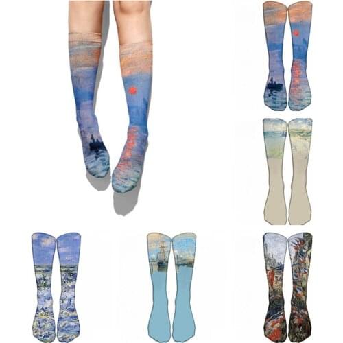 Retro Famous Painted Printed Art Socks Unisex Monet Waves Sunrise Funny Cotton Long Socks Harajuku Thigh High Socks for Female