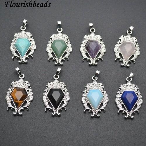 New Design Natural Diamond Shape Stone Cabochon Cute Vase Pendants Fit Fashion Jewelry Making