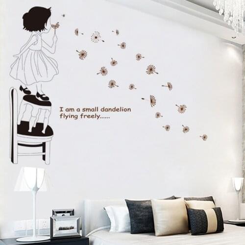 Dandelion girl Wall Sticker PVC Material DIY Wall Decals For Living room Childrens room Bedroom wall decoration stickers