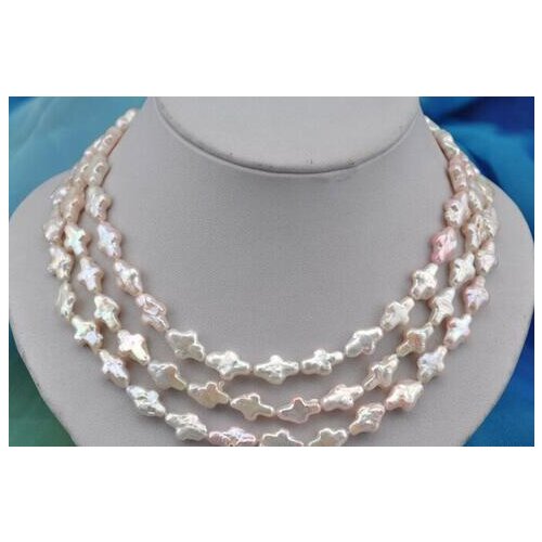 50"14mm white pink Cross freshwater pearl necklace