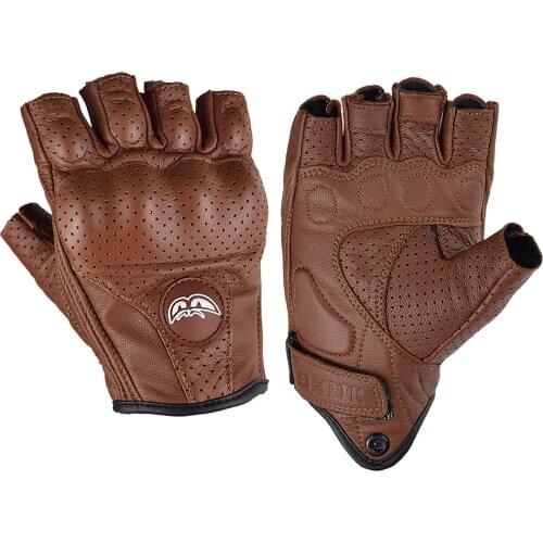Brown 100% Goat Leather Vintage Summer Motorcycle Gloves Urban Cafe Racer Half Finger Mitt Glove Fingerless Retro Moto Mitten