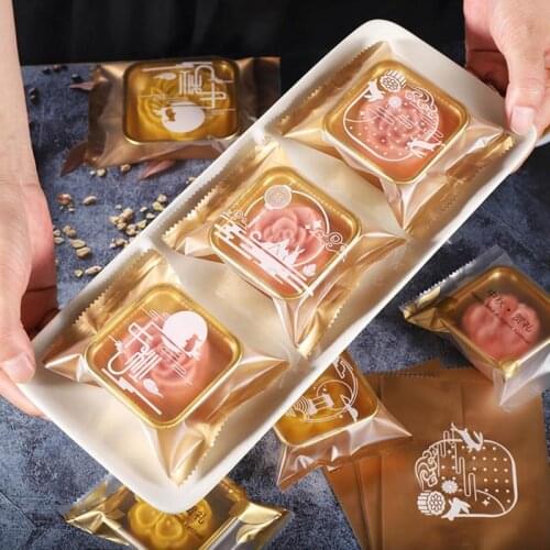 Mooncake Bag DIY Plastic Transparent Candy Cookie Gift Bag Baking Food Bag 100 Pcs with Printing Scenery for Party Gift