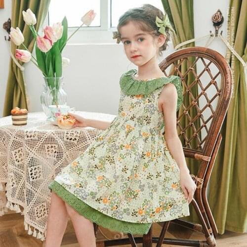 Children Dresses Lovely Girls Birthday Prom Party Dress Fashion Floral Print Ruffles Knee Length Gowns Kids Clothing 3-12 Years