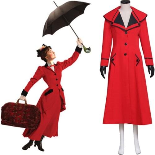 Princess Cosplay English Nanny Dress Cosplay Costume Red Jacket Dress Adult Halloween Costume Cosplay Jolly Holiday Costume