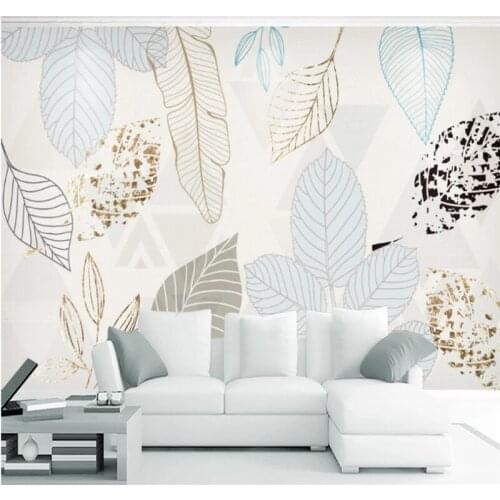 Custom 8D wallpaper mural modern minimalist hand-painted leaves abstract retro Nordic decorative painting