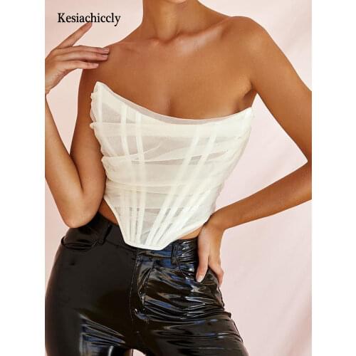 Kesiachiccly Sleeveless Elegant Bustier Mesh Corset Top Fashion Crop Top Sexy Backless Cropped Feminino Vest Top Cropped Summer