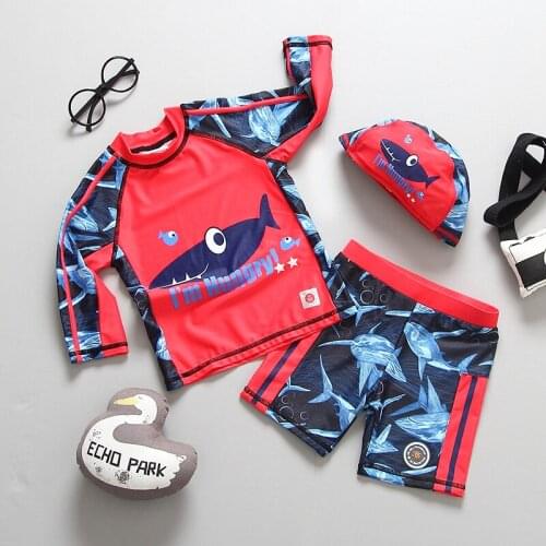 UPF50+ Boys Surfing suit Swimming suit for Kid Boys 1~10Y Baby Toddler Swimwear Shark print Children Beachwear-SW381