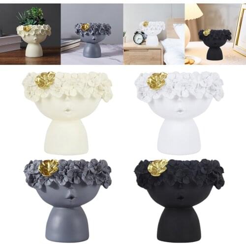 Girl Head Flower Vase Creative Head Planter Sculpture Tabletop Decor Flower Pot Modern Statue Ornament Modern Home Wedding Decor