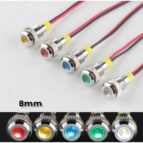 IP62 Waterproof One Color Flashing LED Metal Warning Indicator Light 8mm Pilot Signal Lamp 3V 6V 12V 24V 36V DC with Wire