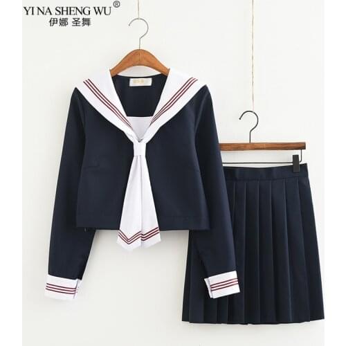 Japanese School Navy Blue JK Uniforms Pleated Skirt Sailor Suits White College Wind Suit Girl Students Uniforms Cosplay Costumes