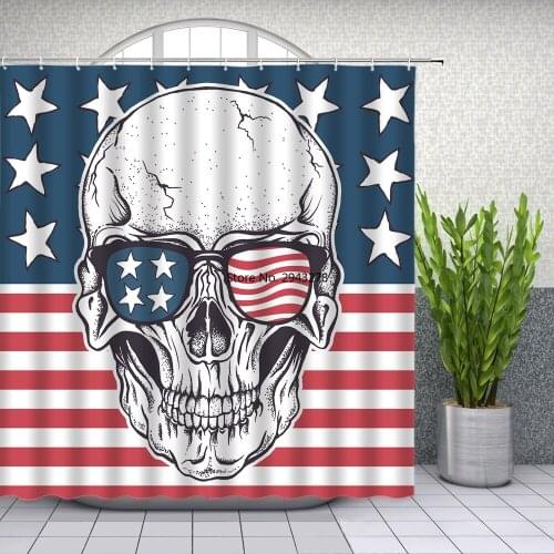 American Flag Funny Skull Shower Curtain Mat Set Spoof Skeleton Waterproof Polyester Personality Bathroom Curtain With Hooks
