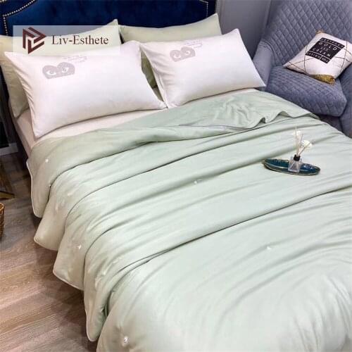 Liv-Esthete Women Pure Green 100% Mulberry Silk Quilt Duvet Beauty Queen King Filling Top Grade Silk Comforters Cotton Cover