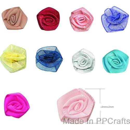 1/4" Satin/Organza Ribbon Rose Tea Flower For Cloth Wedding Hairbow DIY Crafts Toy 200pcs