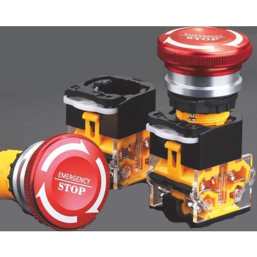 1pcs 22MM metal emergency stop switch button 1ON1NC 250VAC 8A 1NO1NC 2NO2NC big mushroom head red with arrow antiskid LA38 type