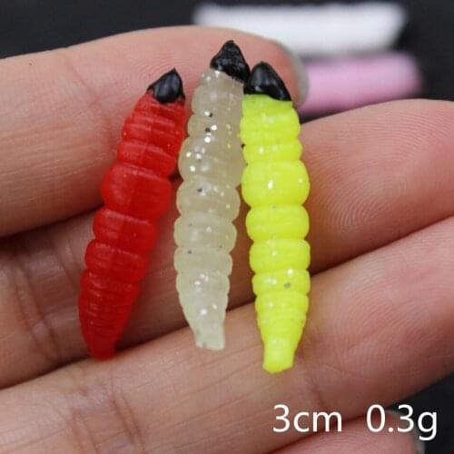 10pcs 3cm 0.3g maggot Grub Soft Lure Baits smell Worms Glow Shrimps Fishing Lures small bug Stick Soft Baits