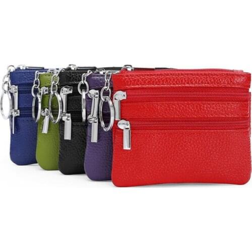 10pcs Double Zipper Coin Purses Keychains Keys Wallet Credit Card Pocket Holder