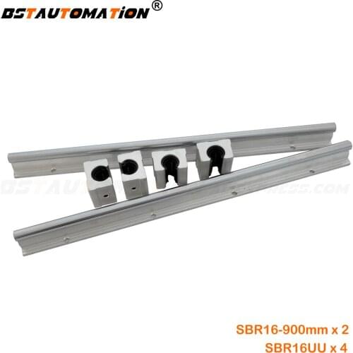 2pcs SBR16 16mm linear round rail support 900mm + 4pcs SBR16UU slide block for cnc in customize length
