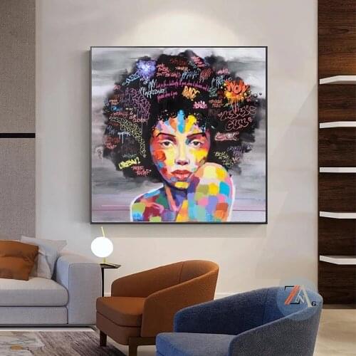 African girls paint text on street art posters and print photos of walls in rooms